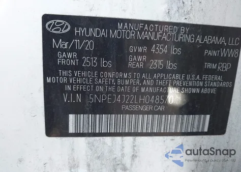 2020 Hyundai Sonata Sel Plus z USA, uszkodzony, nr VIN 5NPEJ4J22LH048570